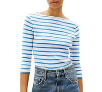 Tommy Hilfiger Camiseta de Manga Larga para Mujer Slim Cuello Barco, Multicolor (Ecru/Blue Spell STP), XXS