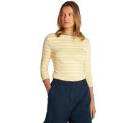 Tommy Hilfiger Camiseta de Manga Larga para Mujer Slim Cuello Barco, Multicolor (Citronella/Ecru STP), L