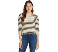 Tommy Hilfiger Camiseta de Manga Larga para Mujer Slim Cuello Barco, Multicolor (Fine STP Country Ivory/Drk N Navy), XS