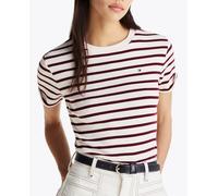 Tommy Hilfiger Camiseta de manga corta Mujer Slim Cody con cuello redondo, Multicolor (Fine Stp Calico/ Deep Rouge), XS
