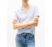 Tommy Hilfiger Camiseta de Manga Corta Mujer New Slim Cody con Cuello de Pico, Azul (Breezy Blue), S