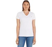Tommy Hilfiger Camiseta Manga Corta Mujer Heritage con Cuello de Pico, Blanco (Classic White), XS