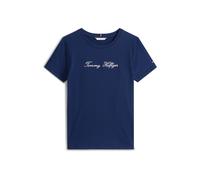 Tommy Hilfiger Camiseta de Manga Corta Mujer Lurex Script con Cuello Redondo, Azul (Dark Night Navy), XS