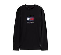 Tommy Hilfiger Camiseta de Manga Larga Hombre Linear Flag Graphic Regular Fit, Negro (Black), S