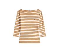 Tommy Hilfiger Camiseta de Manga Larga para Mujer Slim Cuello Barco, Multicolor (Hickory/Ecru STP), M