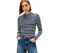 Tommy Hilfiger Camiseta Slim Cody Mock-NK LS WW0WW47307 L/S para Mujer, Color Azul, Talla XL, Azul (Dark Night Navy/Ecru STP), XL