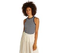 Tommy Hilfiger Camiseta Tipo Top para Mujer Slim 5X2 Rib Top Canalé Elástica, Multicolor (Dark Night Navy/Ecru STP), XS