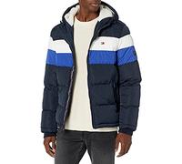 Tommy Hilfiger Chaqueta acolchada con capucha para hombre, Blue Combo Poly Tech, Small