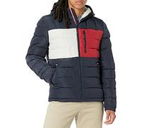 Tommy Hilfiger Chaqueta acolchada de peso medio con capucha y forro de sherpa resistente al agua para hombre, Large