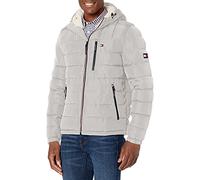 Tommy Hilfiger Chaqueta acolchada de peso medio con capucha y forro de sherpa resistente al agua para hombre, Ice Tech, L