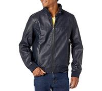 Tommy Hilfiger Chaqueta bomber cortavientos de piel sintética suave al tacto de cordero para hombre, Azul marino, Small