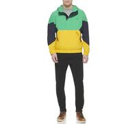 Tommy Hilfiger Chaqueta cortavientos Taslan ligera con capucha para hombre, estilo retro, resistente al agua, Verde aguamarina/azul marino/amarillo, M
