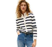 Tommy Hilfiger Chaqueta de Punto Mujer Cardigan Co Cable Mid Slim Fit, Multicolor (Ivory Silk/Dark Night Navy STP), S