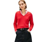 Tommy Hilfiger Co Cable Fine GG V-Nk LS Swt Ww0Ww44987 Suéter pulóver, Red (Primary Red/Calico Tipping), XXL para Mujer