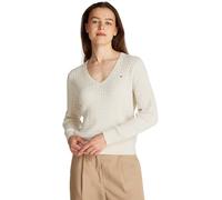 Tommy Hilfiger CO Cable Fine GG V-NK LS SWT WW0WW44987 - Suéter sin Botones para Mujer, Color Beige (Jaspeado Marfil pétalo), Talla L, Beige (pétalo Marfil Jaspeado), L