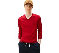 Tommy Hilfiger Cotton Solid V Neck Sweater Lightweight Pullover Suéter, Rojo Medio, XS para Hombre