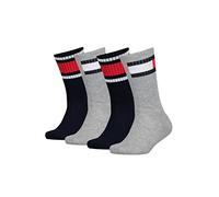 Tommy Hilfiger Crew Sock, Gris (Middle Grey Melange/Navy), 31 (Pack de 4) Unisex Niños