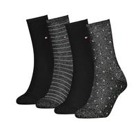 Tommy Hilfiger Dot & Stripe Calcetines clásicos, Black Lurex, 39-42 (Pack de 4) Mujeres