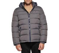 Tommy Hilfiger Down Alternative Hooded Puffer Jacket (Standard and Big & Tall) Abrigo plumón, Gris Oscuro, XS para Hombre