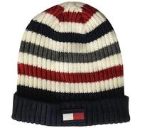 Tommy Hilfiger Gorro Hombre Beanie-Mtze, Color Blanco a Rayas, Talla única