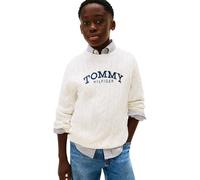 Tommy Hilfiger Jersey Chicos Graphic Cable Sweater de Punto Trenzado, Blanco (Ivory Silk), 7 Años