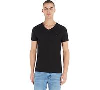 Tommy Hilfiger Hombre Camiseta Manga Corta Core Stretch Cuello de Pico, Negro (Black), S