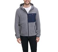 Tommy Hilfiger Hooded Performance Fleece Jacket Chaqueta, Gris Claro/Azul Marino Mixed Media, XL para Hombre