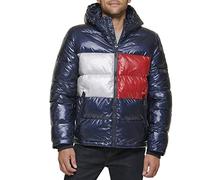 Tommy Hilfiger Hooded Puffer Jacket (Standard and Big & Tall) Abrigo Alternativo al plumón, Bandera Tommy Azul Marino Perlado, S para Hombre
