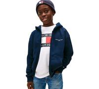 Tommy Hilfiger Hoodie con Cremallera Infantil Unisex Mini Corp y bajo de canalé, Azul (Dark Night Navy), 8 Años