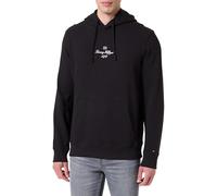 Tommy Hilfiger Hoodie Hombre Flag Script con Capucha, Negro (Black), XS