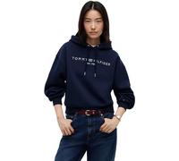 Tommy Hilfiger Hoodie Mujer Corp Logo con Cinturilla Acanalada, Azul (Dark Night Navy), XXL