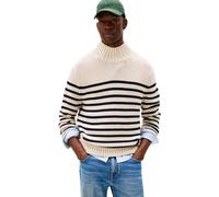 Tommy Hilfiger Jersey Hombre Breton Cotton Stripe con Cuello Medio, Multicolor (Oatmilk Htr/Desert Sky), S
