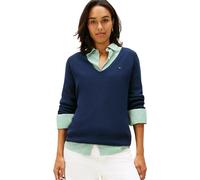 Tommy Hilfiger Jersey Mujer Cardi Fine Cuello de Pico, Azul (Dark Night Navy), XXS
