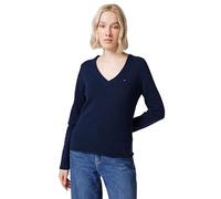Tommy Hilfiger Jersey Mujer Soft Wool con Cuello de Pico, Azul (Dark Night Navy), XXS