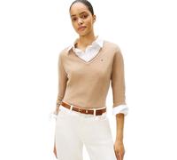 Tommy Hilfiger Jersey Mujer Soft Wool con Cuello de Pico, Beige (Safari Canvas Heather), L
