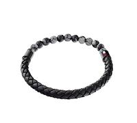 Tommy Hilfiger Jewelry Pulsera de Cuentas para Hombre con Cuero Negro - 2790473