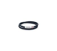 Tommy Hilfiger Jewelry Pulsera para Hombre con Cuero Trenzado Azul de Doble Vuelta, 2790549