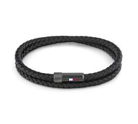 Tommy Hilfiger Jewelry Pulsera para Hombre con Cuero Trenzado Negro de Doble Vuelta - 2790262S
