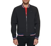 Tommy Hilfiger Lightweight Varsity Rib Knit Bomber Jacket Chaqueta, Black Soft Shell, L para Hombre