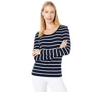 Tommy Hilfiger Long Sleeve Scoop Neck tee Camiseta, Sky Captain/Rayas Blancas, Large para Mujer