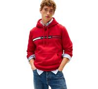 Tommy Hilfiger Medium Weight Fleece Hoodie Sweatshirt with Signature Stripe Logo Sudadera con Capucha, Rojo Medio, XL para Hombre