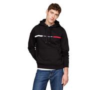 Tommy Hilfiger Medium Weight Fleece Hoodie Sweatshirt with Signature Stripe Logo Sudadera con Capucha, Negro, L para Hombre