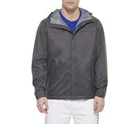 Tommy Hilfiger Men's Lightweight Breathable Waterproof Hooded Rain Jacket Chubasquero, Gris Oscuro, XL Hombres
