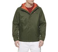 Tommy Hilfiger Men's Lightweight Breathable Waterproof Hooded Rain Jacket Chubasquero, Leaf It to Me, XL Hombres