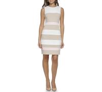 Tommy Hilfiger Minivestido de crepé a Rayas sin Mangas para Mujer, Caqui Marfil/Rosa Bailarina, 14