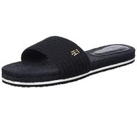 Tommy Hilfiger Mujer Alpargatas TH Textured Flat Sandal Zapatos de Tela, Negro (Black), 36 EU