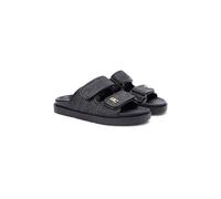 TOMMY HILFIGER Mules de rafia con doble correa. Color Negro