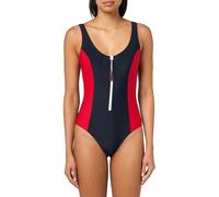 Tommy Hilfiger Over The Shoulder Half Zip One Piece Swimsuit Traje de baño de una Sola Pieza, Cielo Capitán/Rojo, M para Mujer