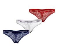 Tommy Hilfiger 3 Pack Thong Lace (Ext Sizes) UW0UW04896 Tangas, Multicolor (Desert Sky/White/Primary Red), L para Mujer