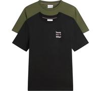 Tommy Hilfiger Paquete de 2 Camisetas para Hombre, diseño gráfico de Pecho Mw0mw45091 S/S, Negro/Verde Cazador, XL